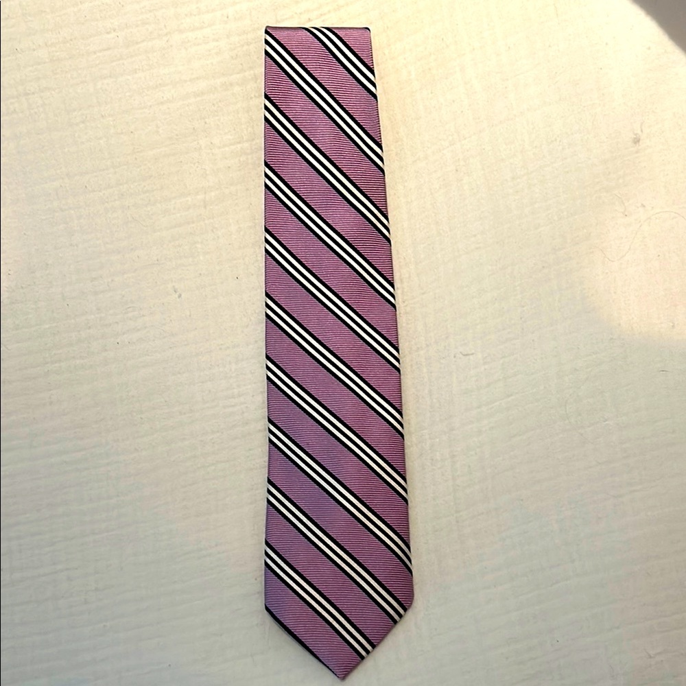Brooks Brothers Pink and Black Diagonal Striped Tie